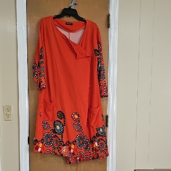 Orange Floral Open Front Cardigan - Picture 6 of 13